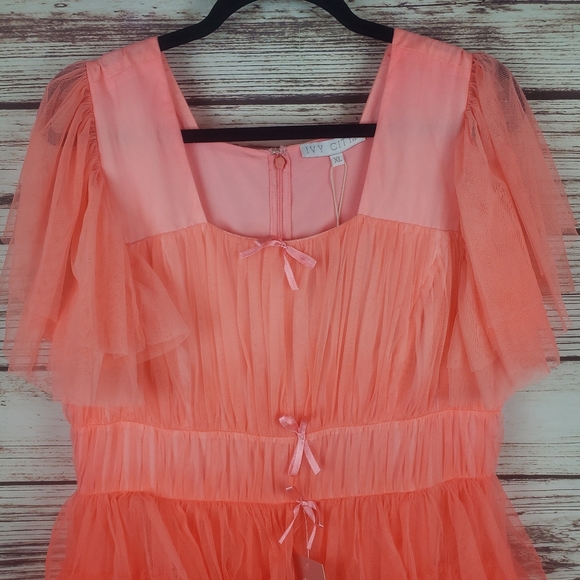 NWT Ivy City Co Womens XL La Ti Do Coral Ombre Tiered Tulle Dress Flutter Sleeve - Picture 4 of 11